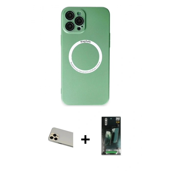 MARSİLYAN™- iPhone 12 Pro Kılıf Zirve Klasik Prime - Şeffaf 360 Full Body Arka Koruyucu + Rainbow Kamera Lens Koruma Cam - GD
