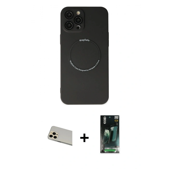 MARSİLYAN™- iPhone 12 Pro Kılıf Zirve Klasik Prime - Şeffaf 360 Full Body Arka Koruyucu + Rainbow Kamera Lens Koruma Cam - GD