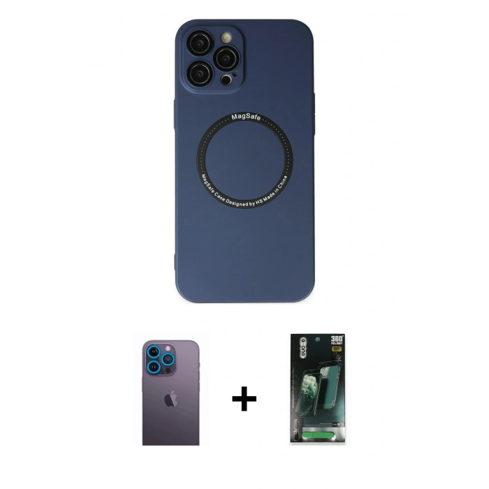 MARSİLYAN™- iPhone 12 Pro Kılıf Zirve Klasik Prime - Şeffaf 360 Full Body Arka Koruyucu + Neon Fosforlu Kamera Lens - MI
