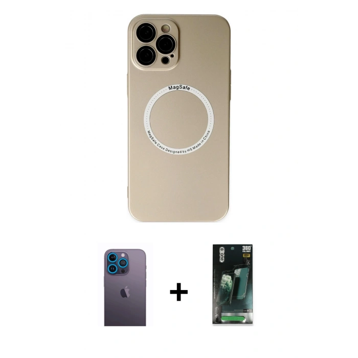 MARSİLYAN™- iPhone 12 Pro Kılıf Zirve Klasik Prime - Şeffaf 360 Full Body Arka Koruyucu + Neon Fosforlu Kamera Lens - MI
