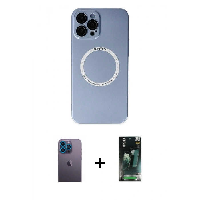 MARSİLYAN™- iPhone 12 Pro Kılıf Zirve Klasik Prime - Şeffaf 360 Full Body Arka Koruyucu + Neon Fosforlu Kamera Lens - MI