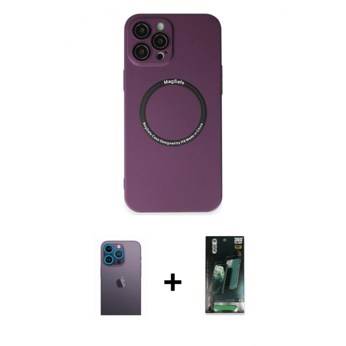 MARSİLYAN™- iPhone 12 Pro Kılıf Zirve Klasik Prime - Şeffaf 360 Full Body Arka Koruyucu + Neon Fosforlu Kamera Lens - MI