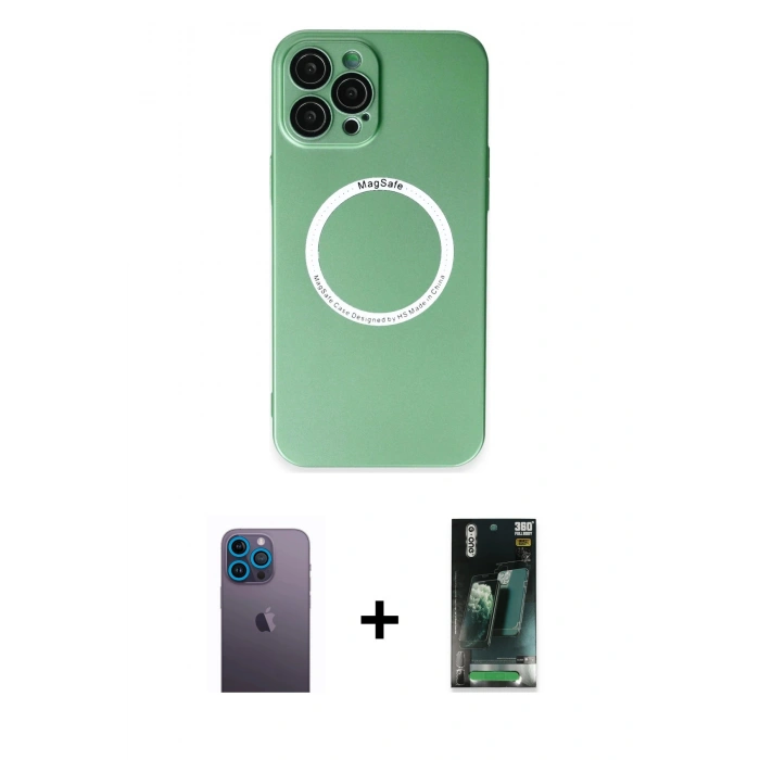MARSİLYAN™- iPhone 12 Pro Kılıf Zirve Klasik Prime - Şeffaf 360 Full Body Arka Koruyucu + Neon Fosforlu Kamera Lens - MI
