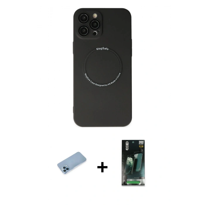 MARSİLYAN™- iPhone 12 Pro Kılıf Zirve Klasik Prime - Şeffaf 360 Full Body Arka Koruyucu + Shine Kamera Lens Koruma Cam - MI