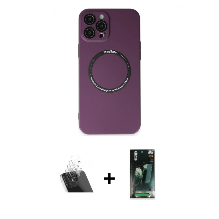 MARSİLYAN™- iPhone 12 Pro Kılıf Zirve Klasik Prime - Şeffaf 360 Full Body Arka Koruyucu + Kamera Lens Koruma Cam - SF