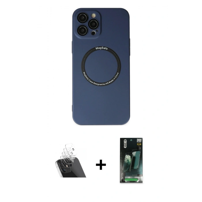 MARSİLYAN™- iPhone 12 Pro Kılıf Zirve Klasik Prime - Şeffaf 360 Full Body Arka Koruyucu + Kamera Lens Koruma Cam - SF