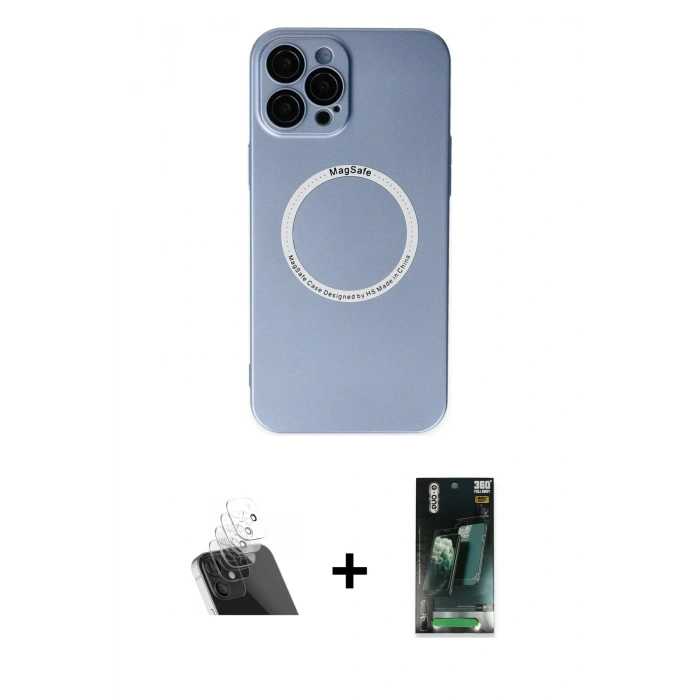 MARSİLYAN™- iPhone 12 Pro Kılıf Zirve Klasik Prime - Şeffaf 360 Full Body Arka Koruyucu + Kamera Lens Koruma Cam - SF