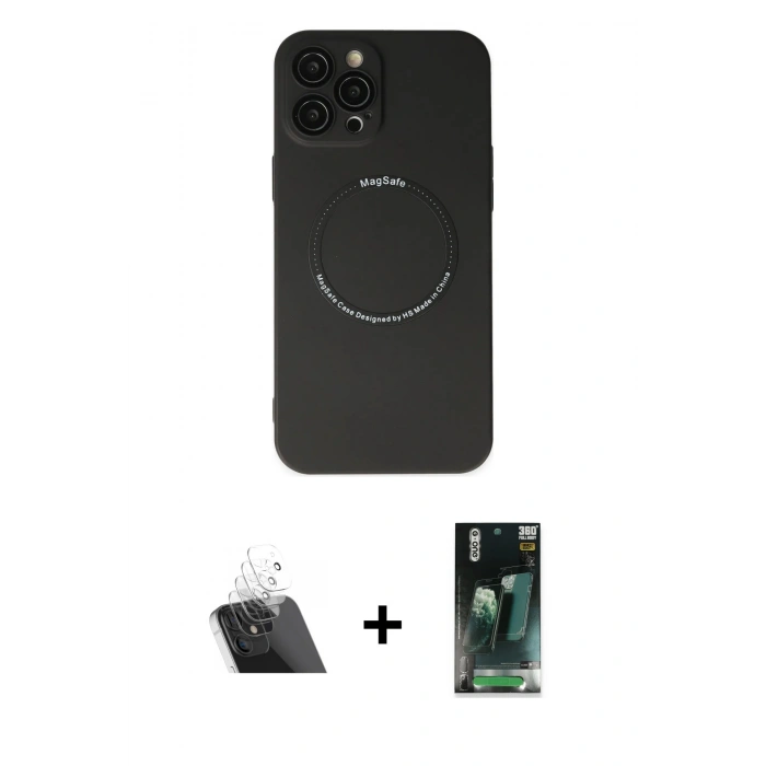 MARSİLYAN™- iPhone 12 Pro Kılıf Zirve Klasik Prime - Şeffaf 360 Full Body Arka Koruyucu + Kamera Lens Koruma Cam - SF