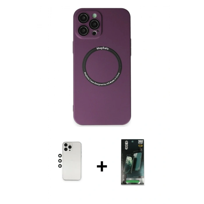 MARSİLYAN™- iPhone 12 Pro Kılıf Zirve Klasik Prime - Şeffaf 360 Full Body Arka Koruyucu + Shine Kamera Lens - GS
