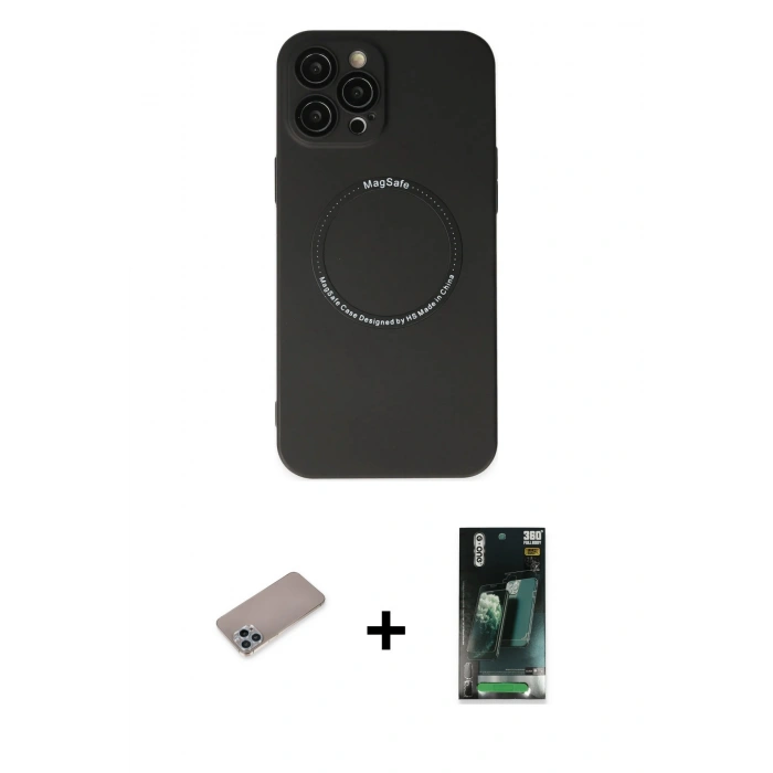 MARSİLYAN™- iPhone 12 Pro Kılıf Zirve Klasik Prime - Şeffaf 360 Full Body Arka Koruyucu + Shine Kamera Lens Koruma Cam - SABE