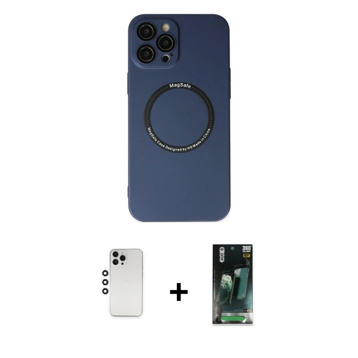 MARSİLYAN™- iPhone 12 Pro Kılıf Zirve Klasik Prime - Şeffaf 360 Full Body Arka Koruyucu + Shine Kamera Lens - GS
