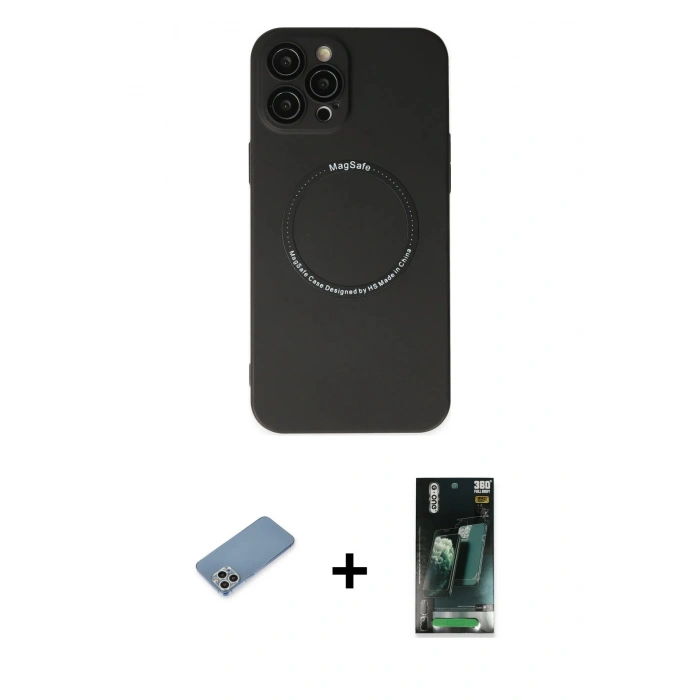 MARSİLYAN™- iPhone 12 Pro Kılıf Zirve Klasik Prime - Şeffaf 360 Full Body Arka Koruyucu + Shine Kamera Lens Koruma Cam - GS