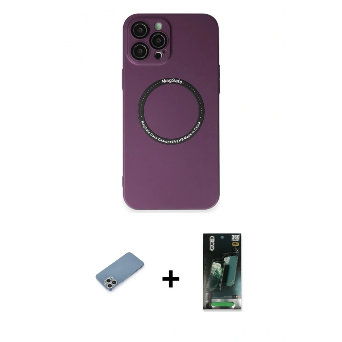 MARSİLYAN™- iPhone 12 Pro Kılıf Zirve Klasik Prime - Şeffaf 360 Full Body Arka Koruyucu + Shine Kamera Lens Koruma Cam - GS