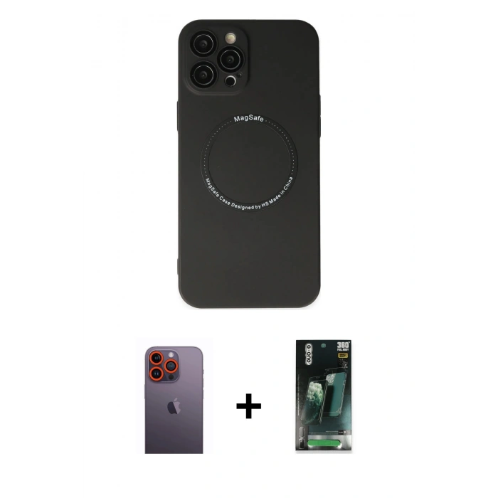 MARSİLYAN™- iPhone 12 Pro Kılıf Zirve Klasik Prime - Şeffaf 360 Full Body Arka Koruyucu + Neon Fosforlu Kamera Lens - TU