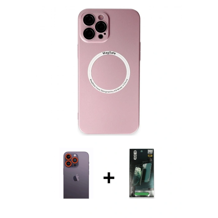 MARSİLYAN™- iPhone 12 Pro Kılıf Zirve Klasik Prime - Şeffaf 360 Full Body Arka Koruyucu + Neon Fosforlu Kamera Lens - TU