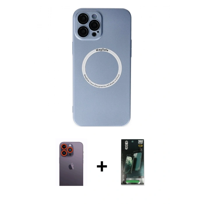 MARSİLYAN™- iPhone 12 Pro Kılıf Zirve Klasik Prime - Şeffaf 360 Full Body Arka Koruyucu + Neon Fosforlu Kamera Lens - TU