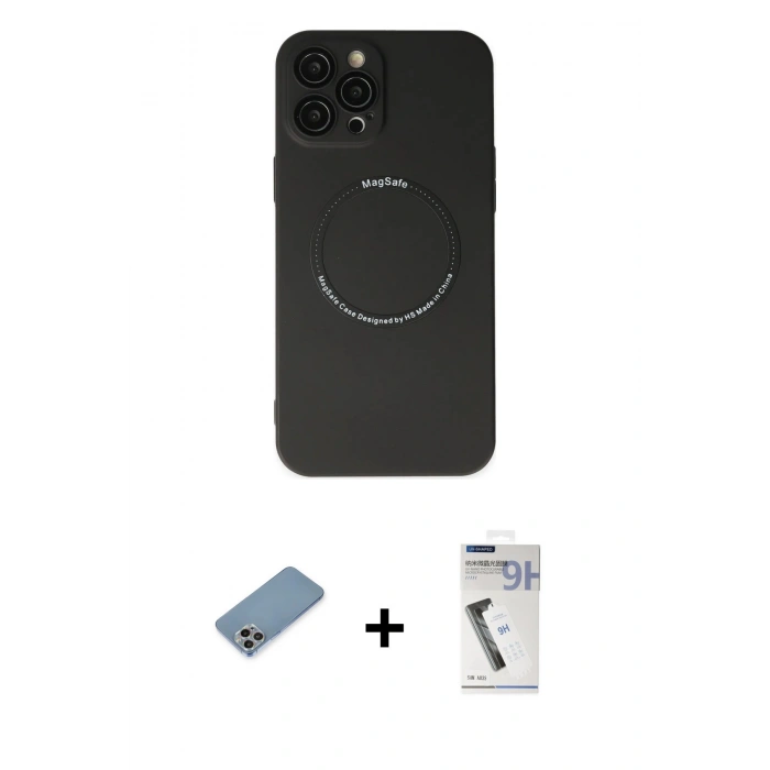 MARSİLYAN™- iPhone 12 Pro Kılıf Zirve Klasik Prime - Şeffaf Uv Polymer Nano Ekran Koruyucu + Shine Kamera Lens Koruma Cam - GI