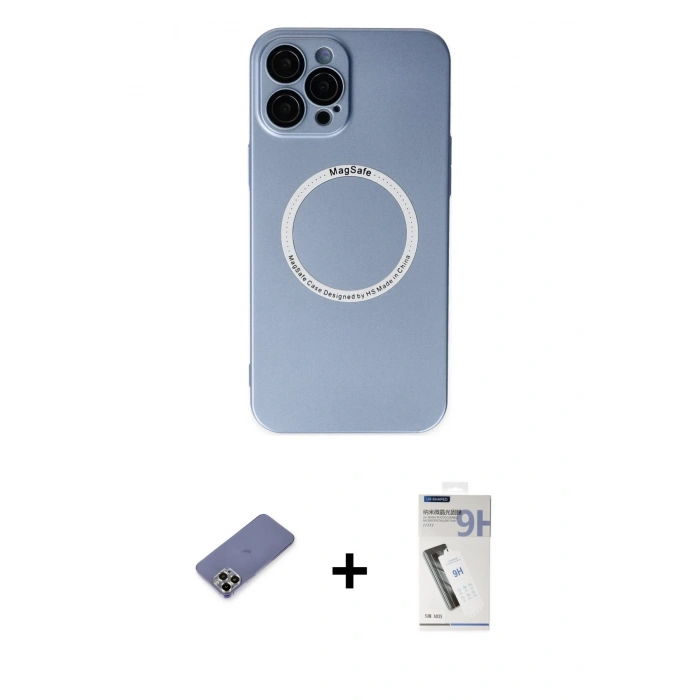 MARSİLYAN™- iPhone 12 Pro Kılıf Zirve Klasik Prime - Şeffaf Uv Polymer Nano Ekran Koruyucu + Metal Kamera Lens Koruma Cam - GD
