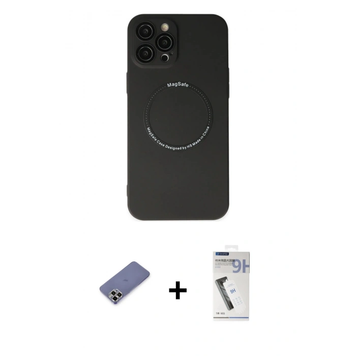 MARSİLYAN™- iPhone 12 Pro Kılıf Zirve Klasik Prime - Şeffaf Uv Polymer Nano Ekran Koruyucu + Metal Kamera Lens Koruma Cam - GD