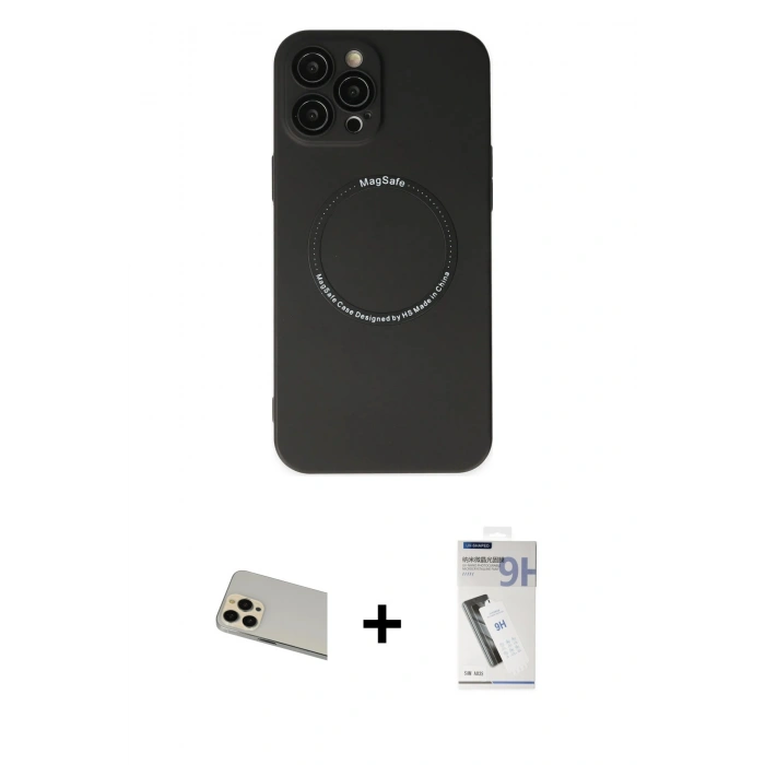 MARSİLYAN™- iPhone 12 Pro Kılıf Zirve Klasik Prime - Şeffaf Uv Polymer Nano Ekran Koruyucu + Rainbow Kamera Lens Koruma Cam - GD