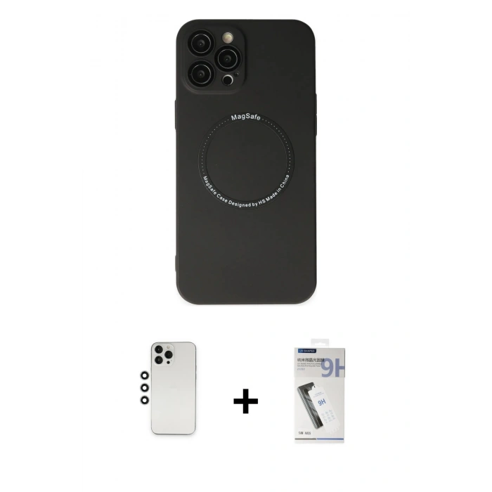 MARSİLYAN™- iPhone 12 Pro Kılıf Zirve Klasik Prime - Şeffaf Uv Polymer Nano Ekran Koruyucu + Shine Kamera Lens - GS