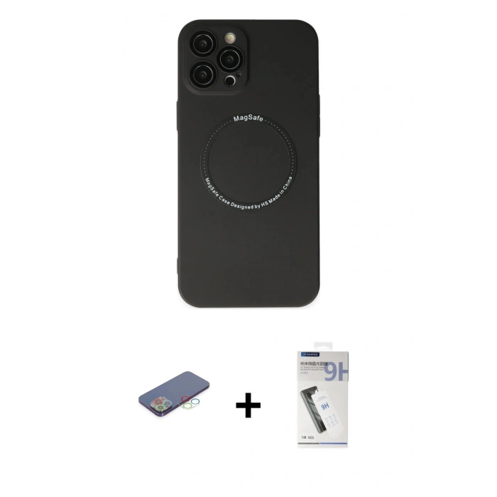 MARSİLYAN™- iPhone 12 Pro Kılıf Zirve Klasik Prime - Şeffaf Uv Polymer Nano Ekran Koruyucu + Renkli Kamera Lens Koruma Cam - MI