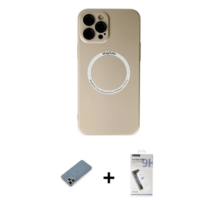 MARSİLYAN™- iPhone 12 Pro Kılıf Zirve Klasik Prime - Şeffaf Uv Polymer Nano Ekran Koruyucu + Metal Kamera Lens Koruma Cam - MR