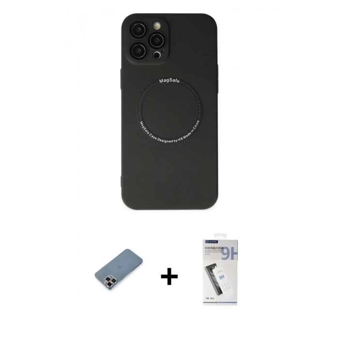 MARSİLYAN™- iPhone 12 Pro Kılıf Zirve Klasik Prime - Şeffaf Uv Polymer Nano Ekran Koruyucu + Metal Kamera Lens Koruma Cam - MR