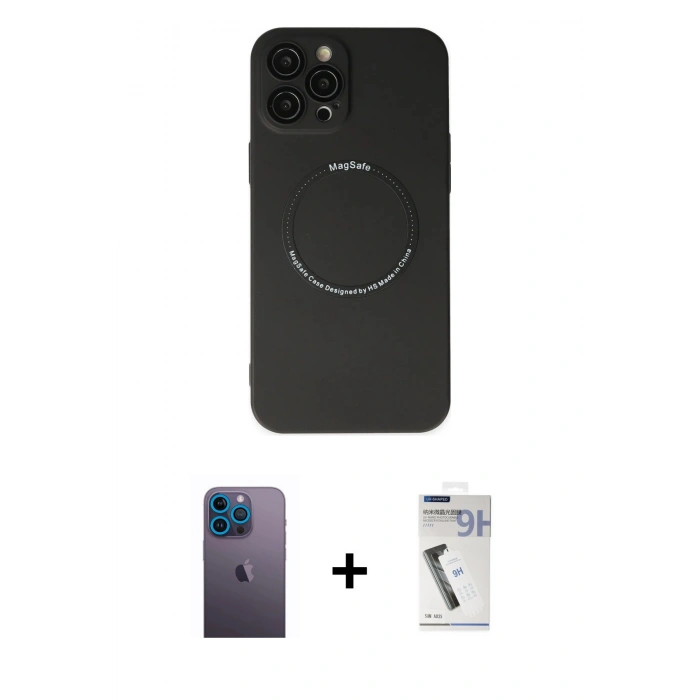 MARSİLYAN™- iPhone 12 Pro Kılıf Zirve Klasik Prime - Şeffaf Uv Polymer Nano Ekran Koruyucu + Neon Fosforlu Kamera Lens - MI