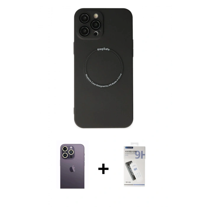 MARSİLYAN™- iPhone 12 Pro Kılıf Zirve Klasik Prime - Şeffaf Uv Polymer Nano Ekran Koruyucu + Neon Fosforlu Kamera Lens - BZ