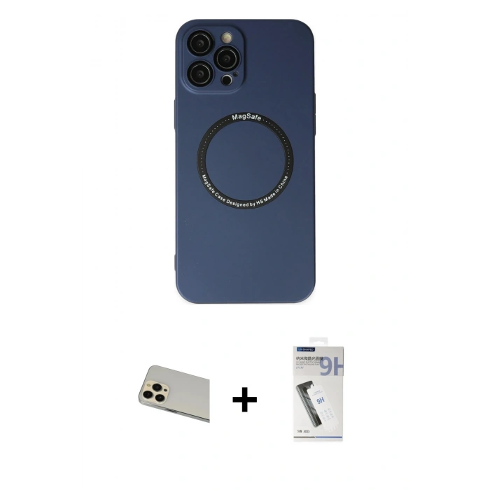 MARSİLYAN™- iPhone 12 Pro Kılıf Zirve Klasik Prime - Şeffaf Uv Polymer Nano Ekran Koruyucu + Rainbow Kamera Lens Koruma Cam - GD
