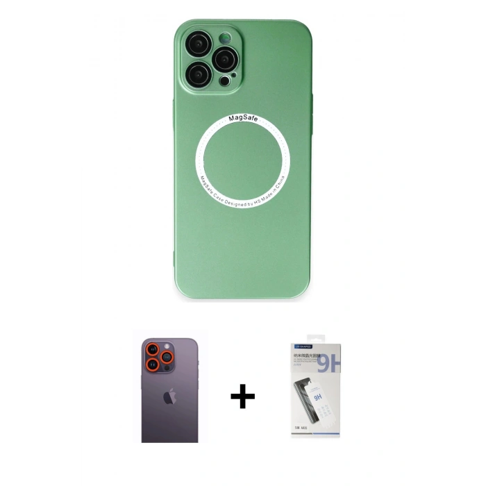 MARSİLYAN™- iPhone 12 Pro Kılıf Zirve Klasik Prime - Şeffaf Uv Polymer Nano Ekran Koruyucu + Neon Fosforlu Kamera Lens - TU