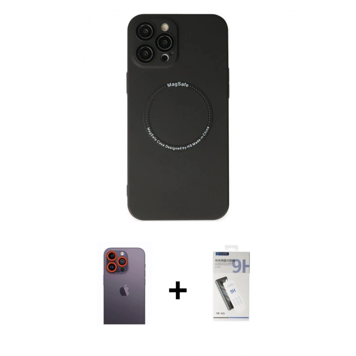 MARSİLYAN™- iPhone 12 Pro Kılıf Zirve Klasik Prime - Şeffaf Uv Polymer Nano Ekran Koruyucu + Neon Fosforlu Kamera Lens - TU