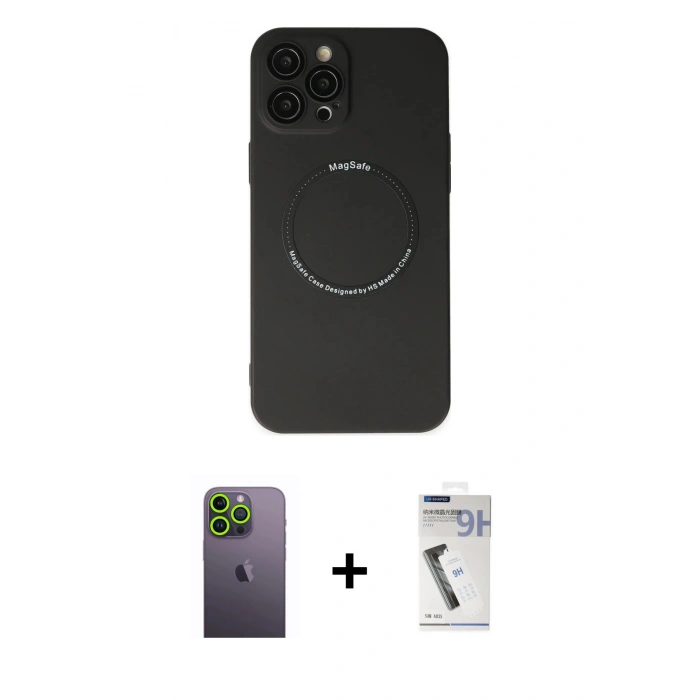 MARSİLYAN™- iPhone 12 Pro Kılıf Zirve Klasik Prime - Şeffaf Uv Polymer Nano Ekran Koruyucu + Neon Fosforlu Kamera Lens - YL