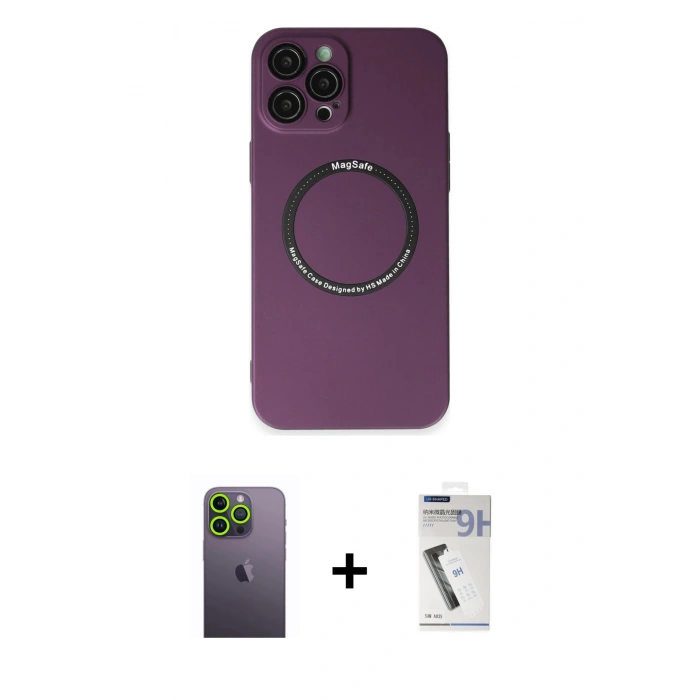 MARSİLYAN™- iPhone 12 Pro Kılıf Zirve Klasik Prime - Şeffaf Uv Polymer Nano Ekran Koruyucu + Neon Fosforlu Kamera Lens - YL