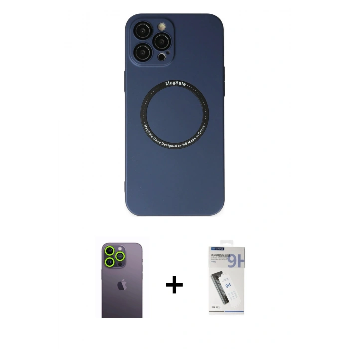 MARSİLYAN™- iPhone 12 Pro Kılıf Zirve Klasik Prime - Şeffaf Uv Polymer Nano Ekran Koruyucu + Neon Fosforlu Kamera Lens - YL
