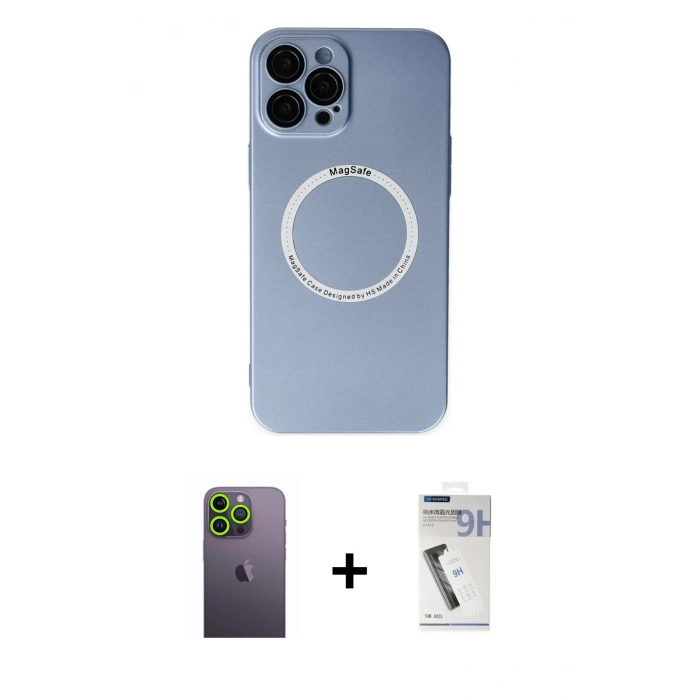 MARSİLYAN™- iPhone 12 Pro Kılıf Zirve Klasik Prime - Şeffaf Uv Polymer Nano Ekran Koruyucu + Neon Fosforlu Kamera Lens - YL