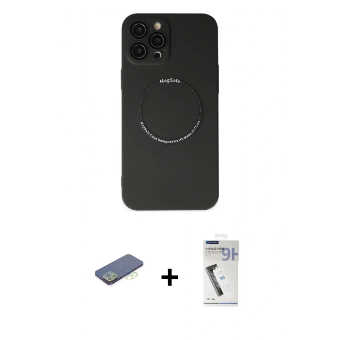 MARSİLYAN™- iPhone 12 Pro Kılıf Zirve Klasik Prime - Şeffaf Uv Polymer Nano Ekran Koruyucu + Renkli Kamera Lens Koruma Cam - YL