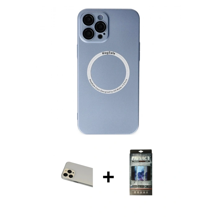 MARSİLYAN™- iPhone 12 Pro Kılıf Zirve Klasik Prime - Siyah 34D Hayalet Izgaralı Cam + Rainbow Kamera Lens Koruma Cam - GD