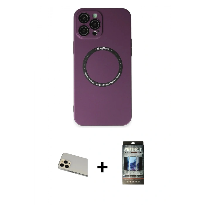MARSİLYAN™- iPhone 12 Pro Kılıf Zirve Klasik Prime - Siyah 34D Hayalet Izgaralı Cam + Rainbow Kamera Lens Koruma Cam - GD