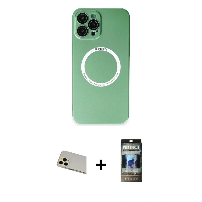 MARSİLYAN™- iPhone 12 Pro Kılıf Zirve Klasik Prime - Siyah 34D Hayalet Izgaralı Cam + Rainbow Kamera Lens Koruma Cam - GD