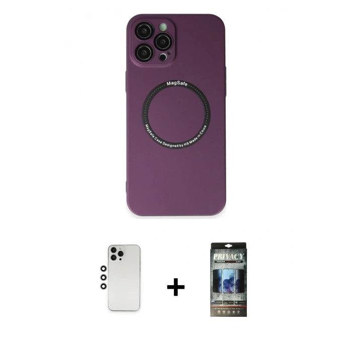 MARSİLYAN™- iPhone 12 Pro Kılıf Zirve Klasik Prime - Siyah 34D Hayalet Izgaralı Cam + Shine Kamera Lens - GS