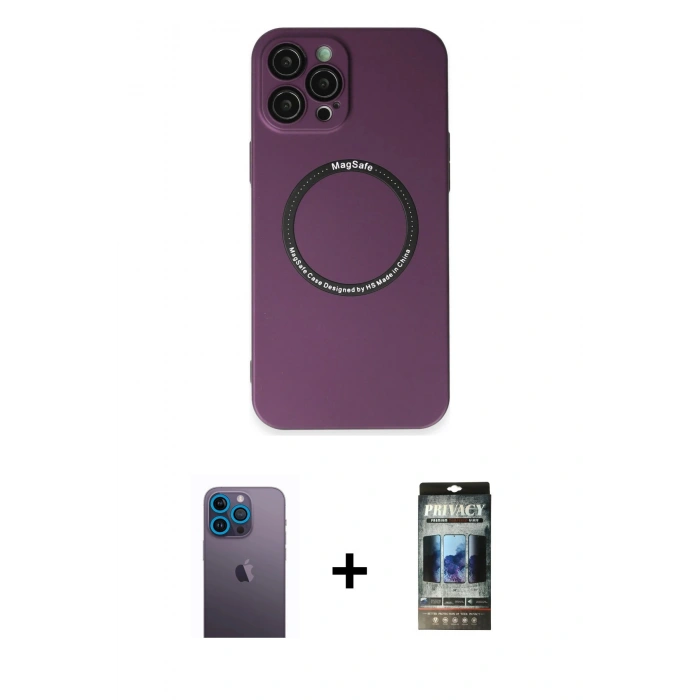 MARSİLYAN™- iPhone 12 Pro Kılıf Zirve Klasik Prime - Siyah 34D Hayalet Izgaralı Cam + Neon Fosforlu Kamera Lens - MI