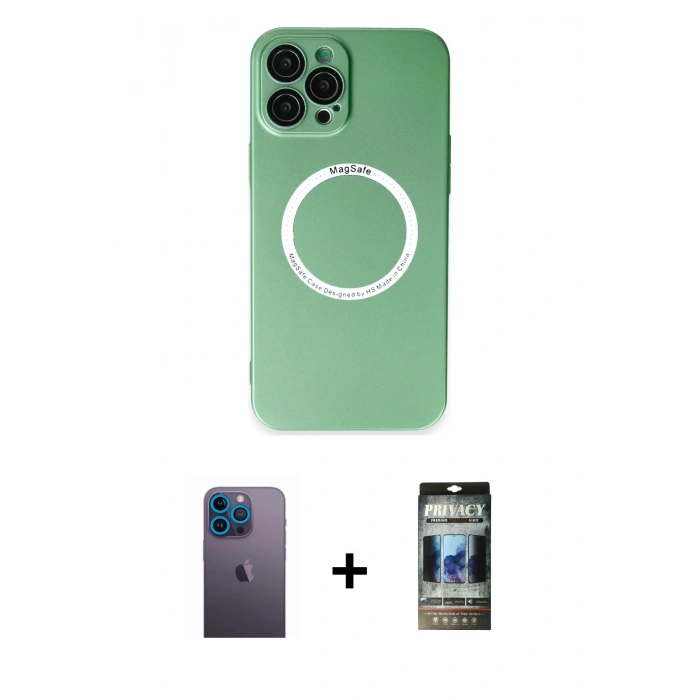 MARSİLYAN™- iPhone 12 Pro Kılıf Zirve Klasik Prime - Siyah 34D Hayalet Izgaralı Cam + Neon Fosforlu Kamera Lens - MI