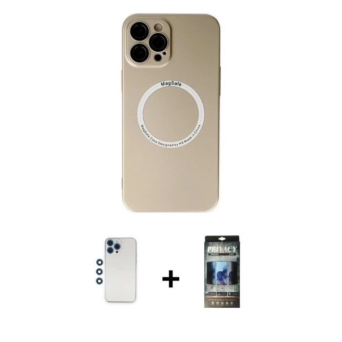 MARSİLYAN™- iPhone 12 Pro Kılıf Zirve Klasik Prime - Siyah 34D Hayalet Izgaralı Cam + Shine Kamera Lens - MI
