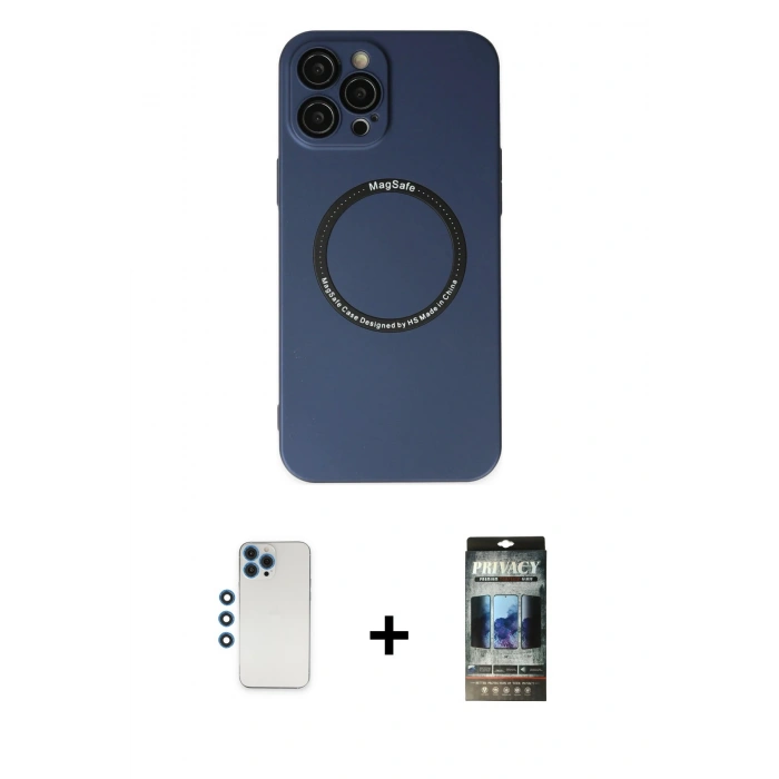 MARSİLYAN™- iPhone 12 Pro Kılıf Zirve Klasik Prime - Siyah 34D Hayalet Izgaralı Cam + Shine Kamera Lens - MI