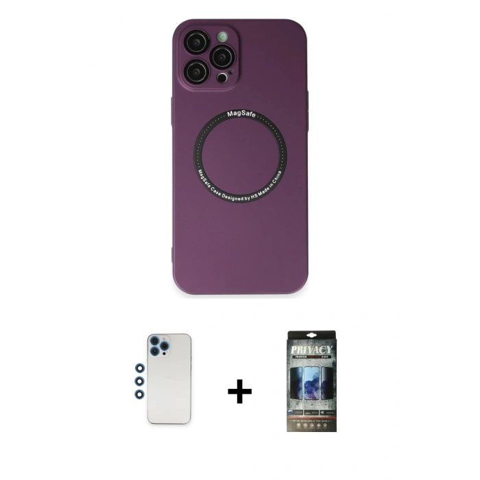 MARSİLYAN™- iPhone 12 Pro Kılıf Zirve Klasik Prime - Siyah 34D Hayalet Izgaralı Cam + Shine Kamera Lens - MI