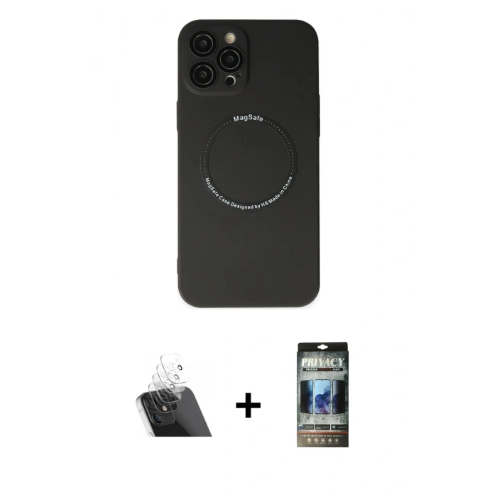 MARSİLYAN™- iPhone 12 Pro Kılıf Zirve Klasik Prime - Siyah 34D Hayalet Izgaralı Cam + Kamera Lens Koruma Cam - SF