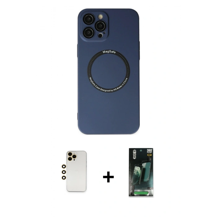 MARSİLYAN™- iPhone 12 Pro Kılıf Zirve Klasik Prime - Siyah 360 Mat Full Body Arka Koruyucu + Shine Kamera Lens - GD