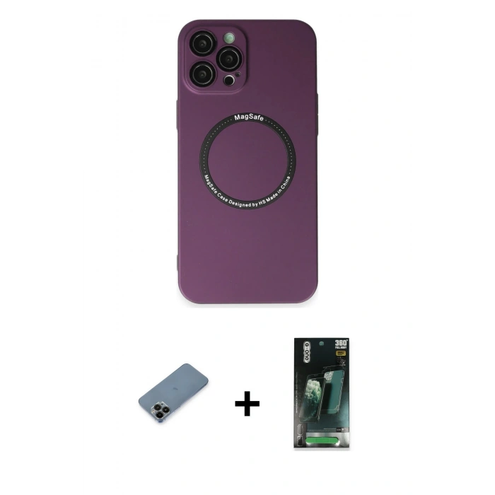MARSİLYAN™- iPhone 12 Pro Kılıf Zirve Klasik Prime - Siyah 360 Mat Full Body Arka Koruyucu + Shine Kamera Lens Koruma Cam - SH